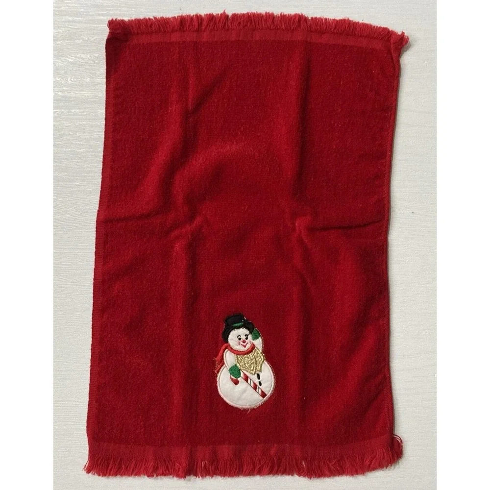 6 Christmas Finger Towel Set Embroidered Applique Holiday Winter Home Vintage